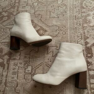 Chloe Cream Ankle Boots with Brown Heel